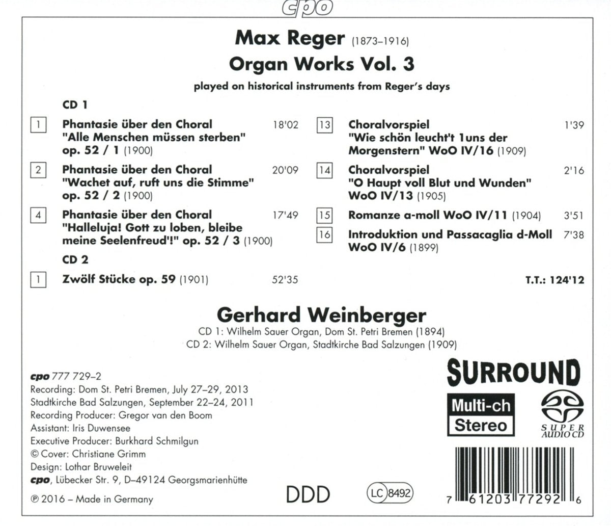 Reger: Organ Works, Vol. 3 - Weinberger (2 Hybrid SACDs)