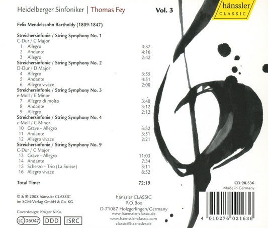 MENDELSSOHN: String Symphonies Nos. 1, 2, 3, 4 & 9 - Heidelberger Sinfoniker