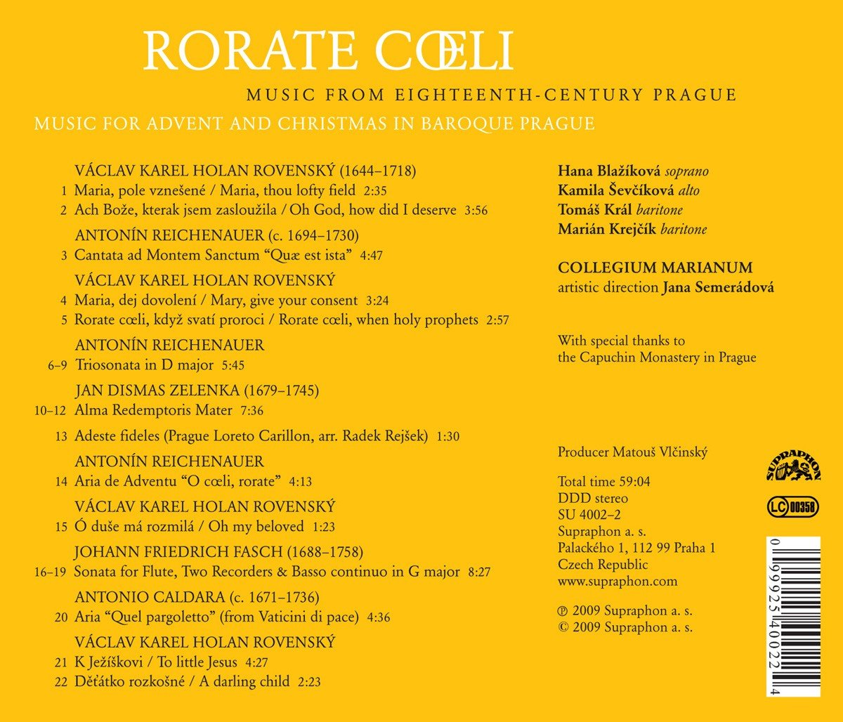 Rorate coeli: Advent & Christmas in Baroque Prague (ROVENSKY/REICHENAUER/ZELENKA/FASCH/CALDARA) - Collegium Marianum, Jana Semerádová