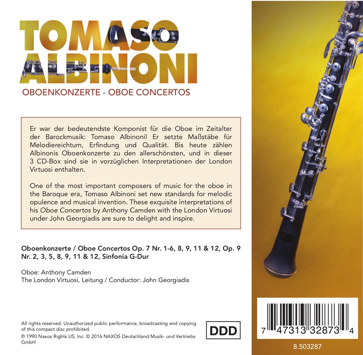 ALBINONI: OBOE CONCERTOS - London Virtuoso, Anthony Camden (3 CDs)