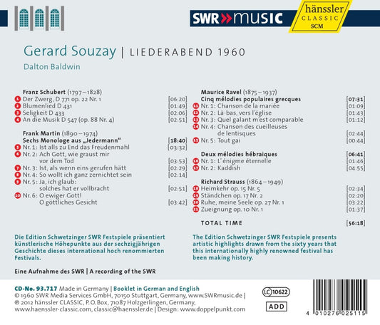 SCHUBERT/MARTIN/RAVEL/STRAUSS: Liederabend 1960 - Gerard Souzay, Dalton Baldwin