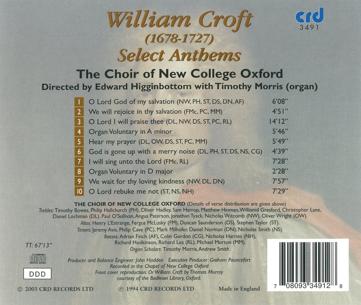 CROFT: SELECT ANTHEMS - CHOIR OF NEW COLLEGE, OXFORD, EDWARD HIGGINBOTTOM