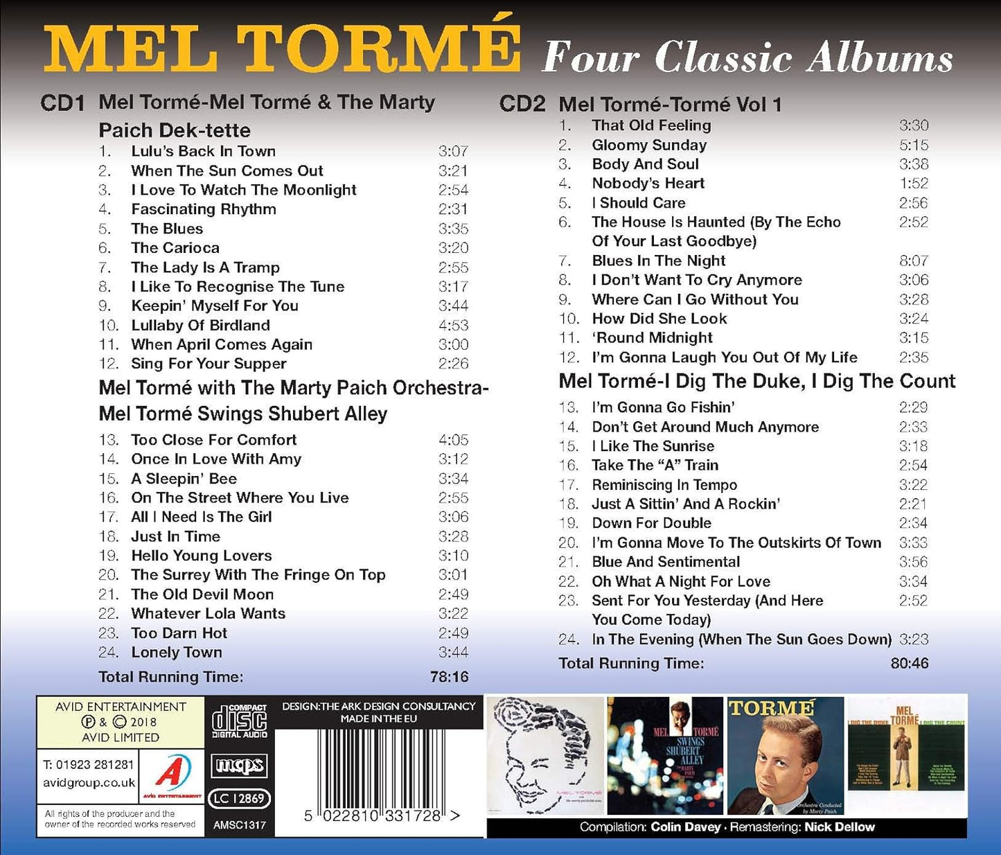 MEL TORME: FOUR CLASSIC ALBUMS (MEL TORME WITH THE MARTY PAICH DEK-TETTE / MEL TORME SWINGS SHUBERT ALLEY / TORME / I DIG THE DUKE, I DIG THE COUNT) (2CD)