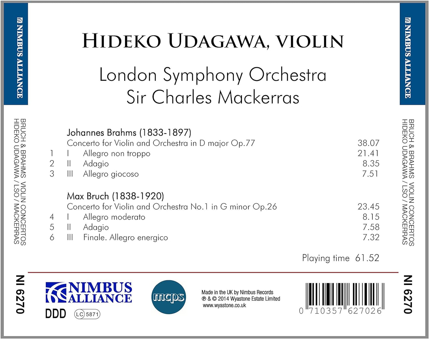 Brahms & Bruch: Violin Concertos - Hideko Udagawa, Charles Mackerras, London Symphony