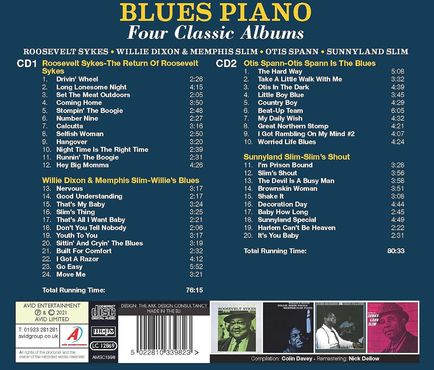 ROOSEVELT SYKES / WILLIE DIXON / MEMPHIS SLIM / OTIS SPANN / SUNNYLAND SLIM BLUES PIANO: Four Classic Albums (2 CDs)