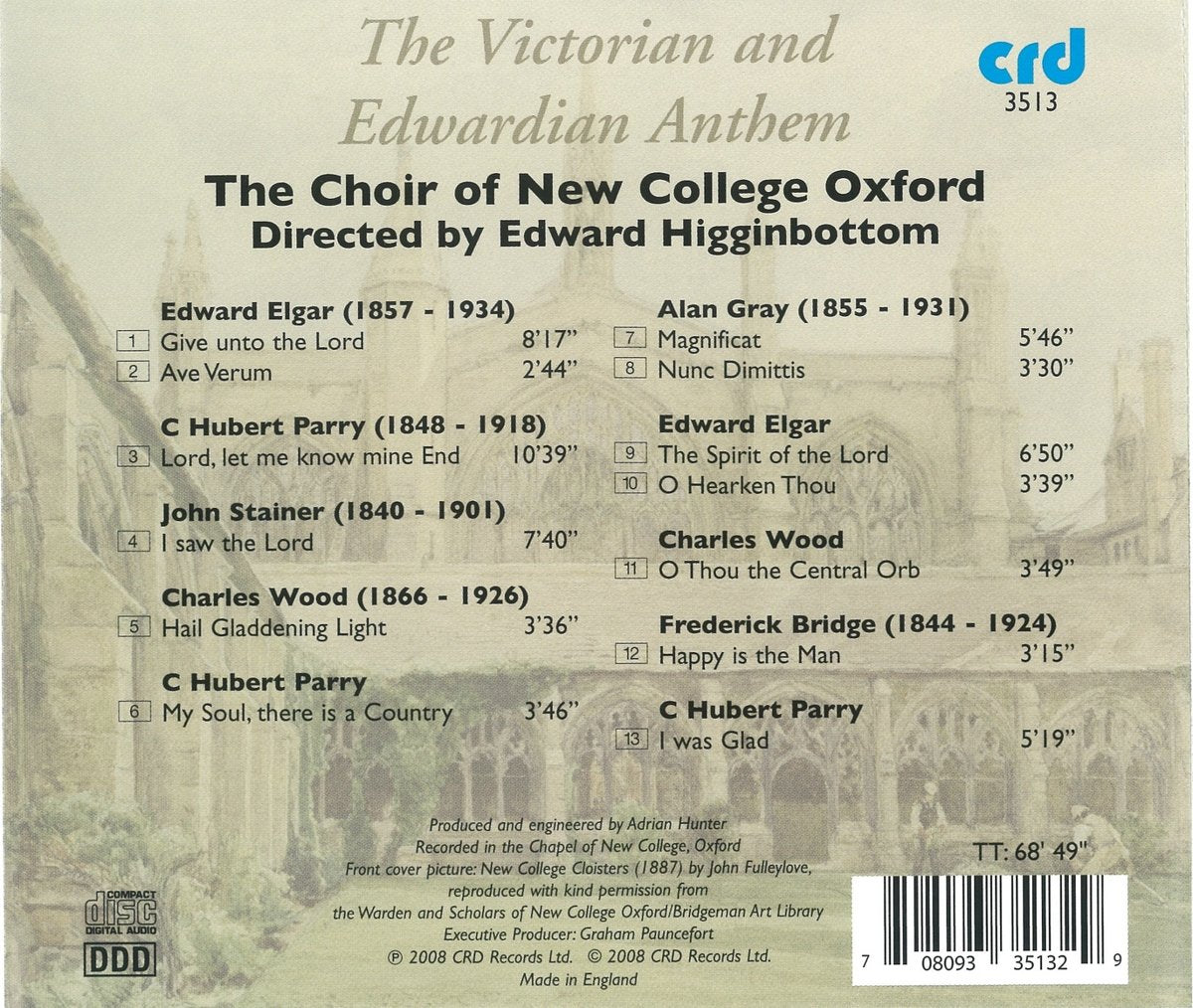 THE VICTORIAN AND EDWARDIAN ANTHEM: NEW COLLEGE OXFORD, EDWARD HIGGINBOTTOM