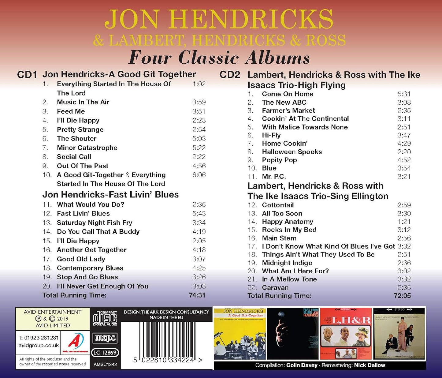 JON HENDRICKS & Lambert, Hendricks & Ross: Four Classic Albums (A Good Git-Together / Fast Livin’ Blues / High Flying / Sing Ellington) (2CD) - Four Classic Albums