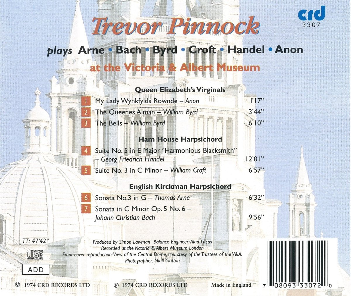 TREVOR PINNOCK PLAYS Arne / Bach / Byrd / Croft / Handel At The Victoria & Albert Museum: TREVOR PINNOCK