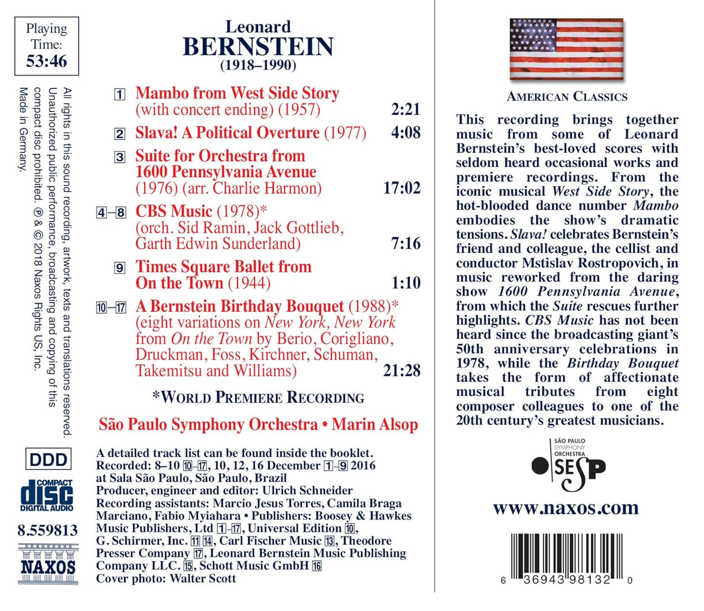 Bernstein: 1600 Pennsylvania Avenue Suite, Slava!, CBS Music - São Paulo Symphony Orchestra, Marin Alsop