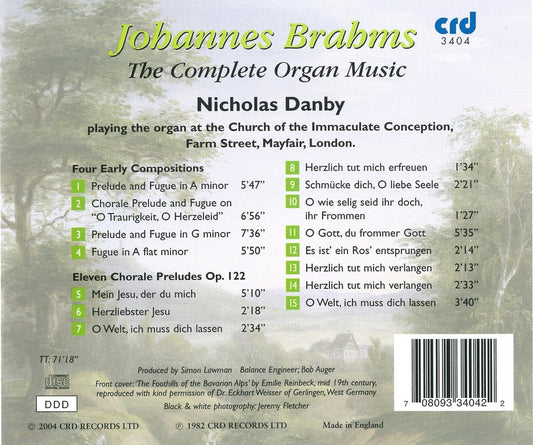 BRAHMS: COMPLETE ORGAN MUSIC - NICHOLAS DANBY