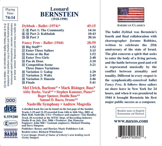 BERNSTEIN: Dybbuk; Fancy Free - Mel Ulrich, Mark Risinger, Nashville Symphony, Andrew Mogrelia
