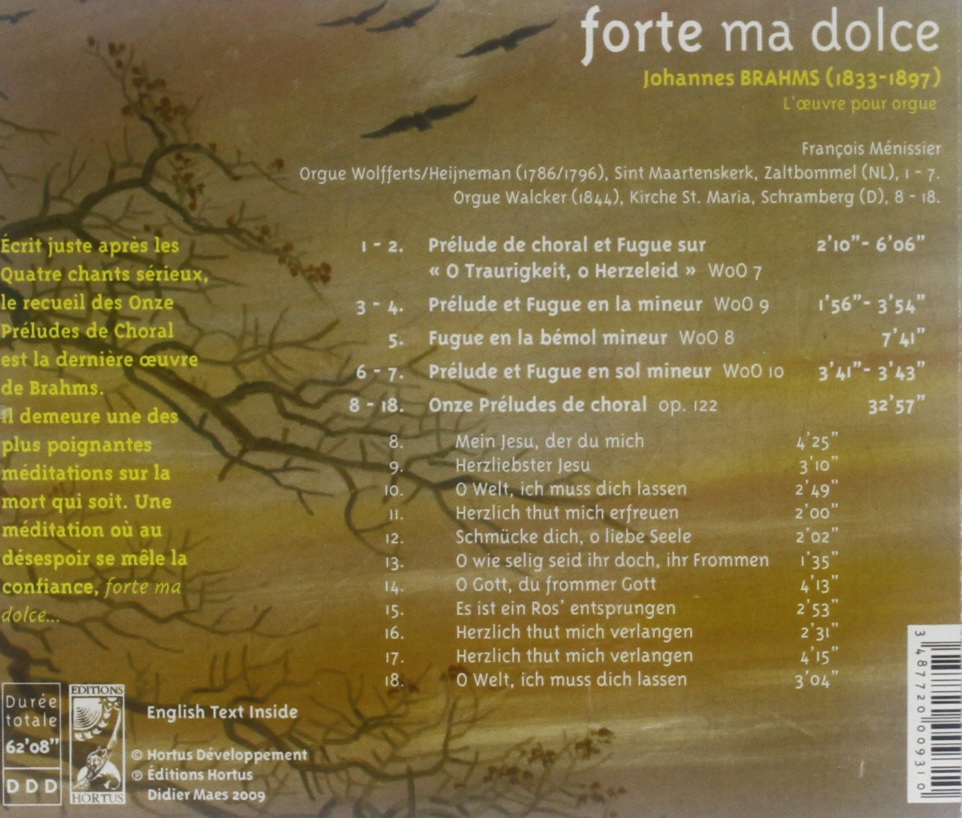 BRAHMS: Forte ma dolce (Complete Organ Works) - François Ménissier