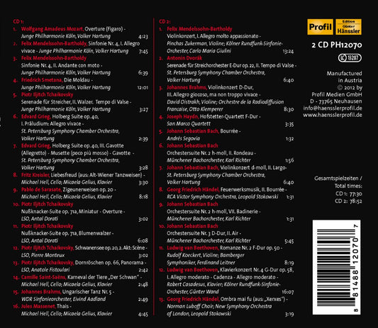 Dinner Classics - (Mozart, Beethoven, Händel, Brahms, Haydn and more) - Segovia, Zukerman, Casadesus, Wand, Klemperer (2 CDs)