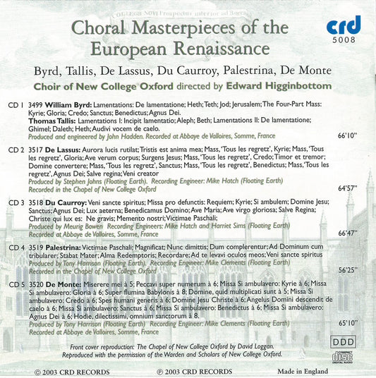 Choral Masterpieces of the European Renaissance - Choir of New College, Oxford (5 CDs)