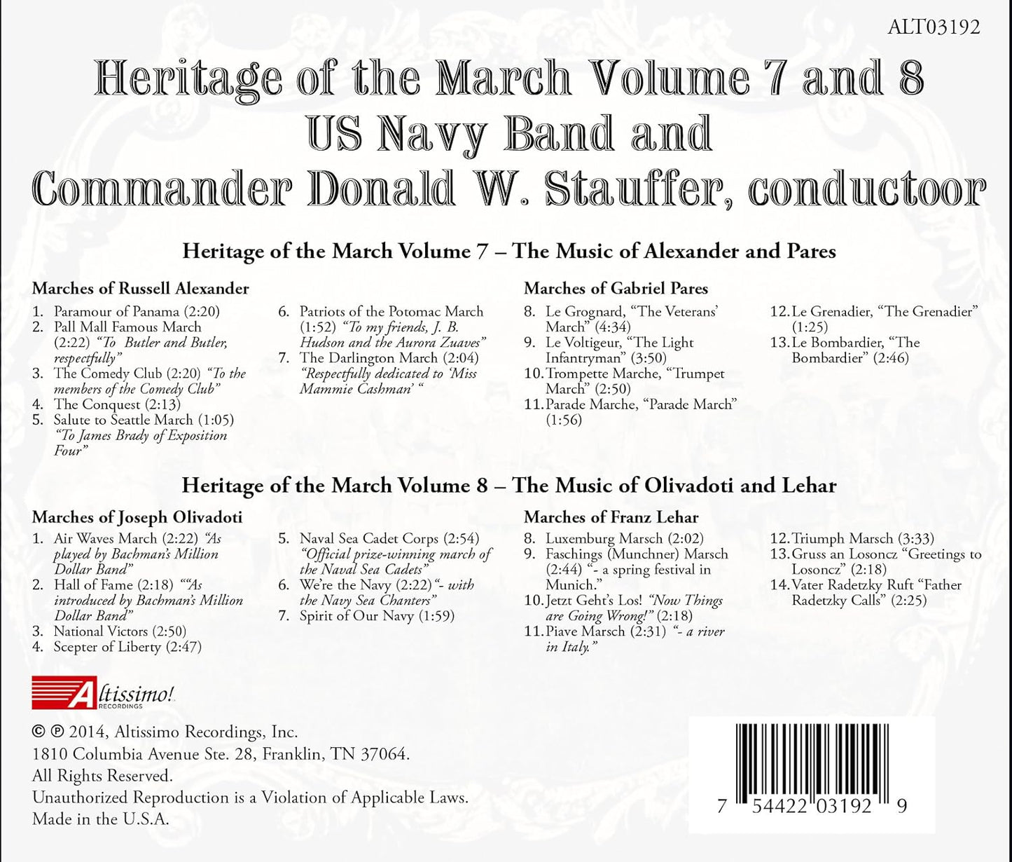 HERITAGE OF THE MARCH, Volumes 7 & 8 - United States Navy Band (2 CDs)