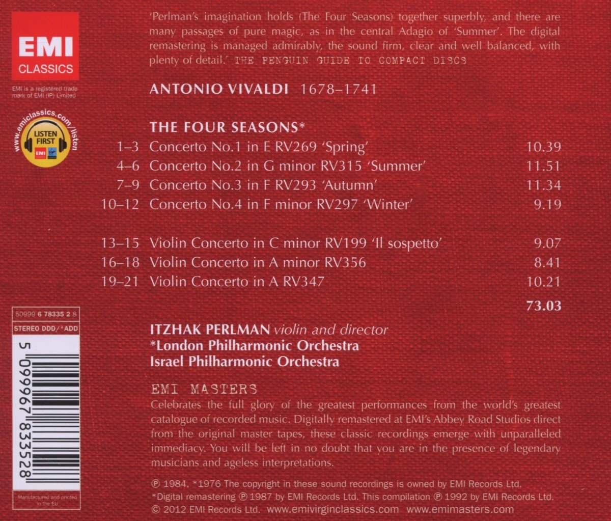 Vivaldi: The Four Seasons & Three Concertos for Violin (Deluxe Edition) - Itzhak Perlman, London Philharmonic