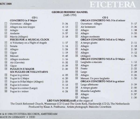 HANDEL: MUSIC FOR ORGAN - Leo van Doeselaar (2 CDs)