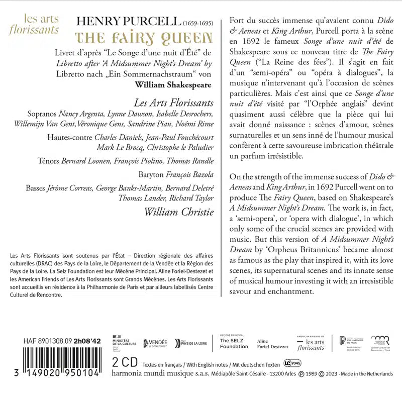 PURCELL: The Fairy Queen, semi-opera after Shakespeare (1692) - Les Arts Florissants, William Christie (2 CDs)