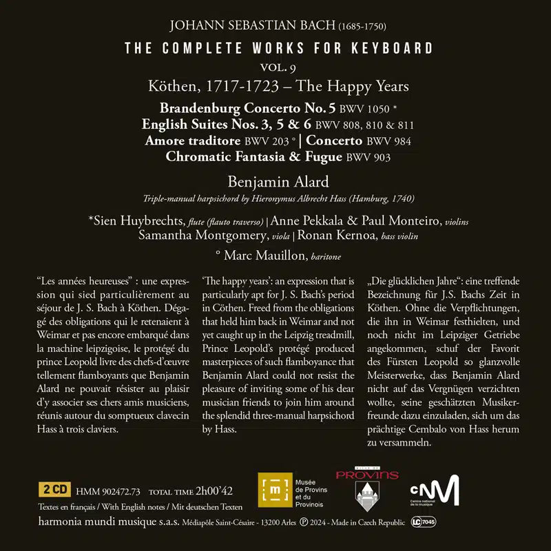 BACH: The Complete Works for Keyboard, Vol. 9, "Köthen, 1717-1723 - The Happy Years" - Benjamin Alard (2 CDs)