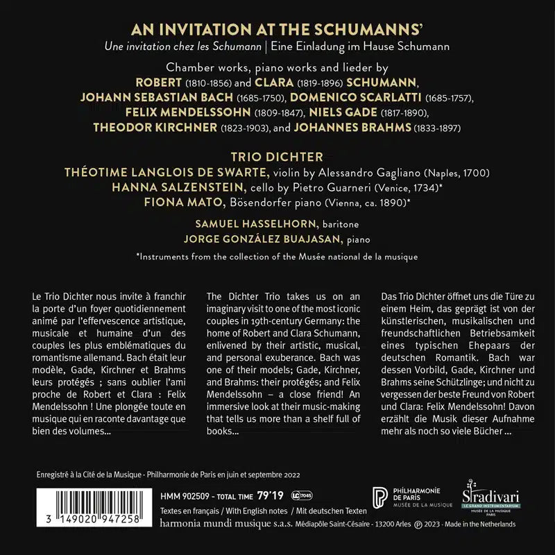 An Invitation at the Schumanns' (Chamber works, piano works and lieder) - Trio Dichter (Théotime Langlois de Swarte, Hanna Salzenstein, Fiona Mato)