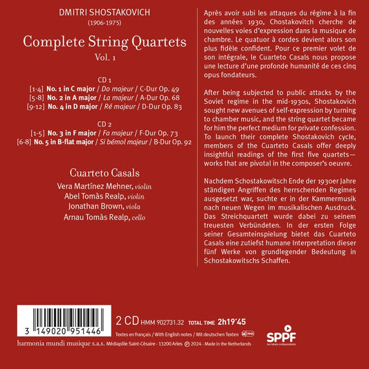 SHOSTAKOVICH: Complete String Quartets, Vol. 1 (Nos. 1-5) - Cuarteto Casals (2 CDS)