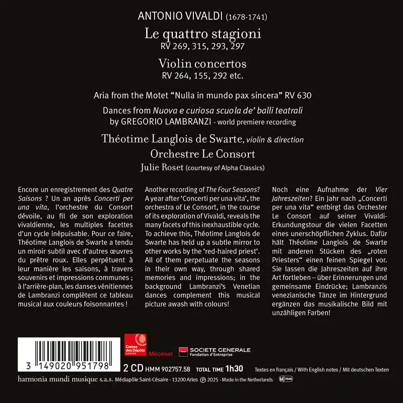 VIVALDI: The Four Seasons & Violin Concertos - Théotime Langlois de Swarte, Orchestre Le Consort