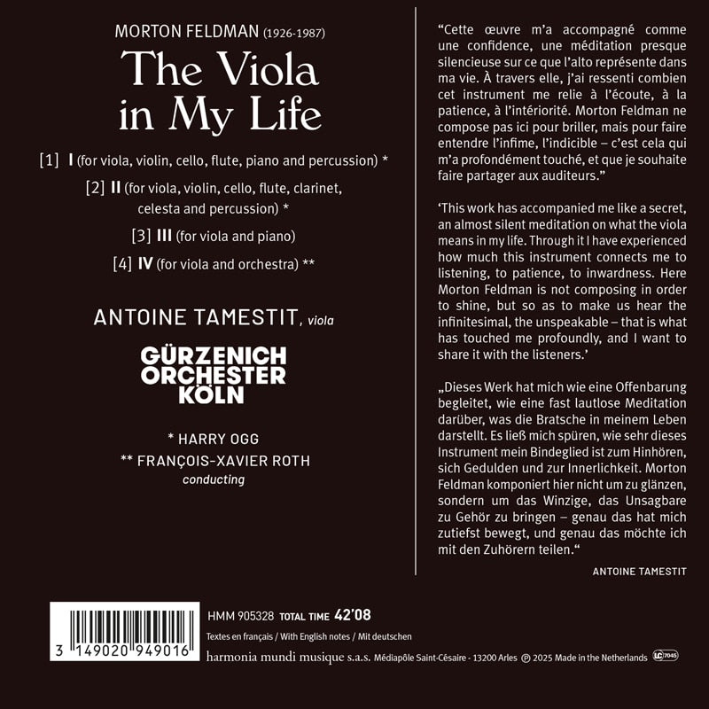 FELDMAN: The Viola in My Life - Antoine Tamestit, Gürzenich-Orchester Köln, Harry Ogg, François-Xavier Roth