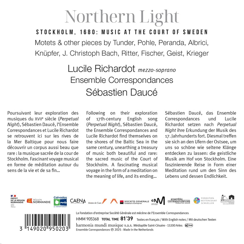 Northern Light: Echoes from 17th-century Scandinavia - Ensemble Correspondances, Sébastien Daucé, Lucile Richardot