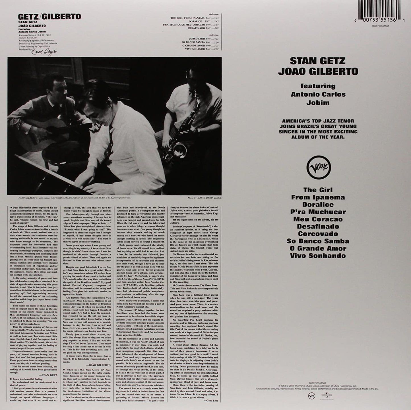 STAN GETZ / JOAO GILBERTO: Getz/Gilberto (VINYL LP)