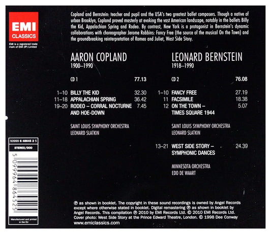 Copland: Billy The Kid, Appalachian Spring, Rodeo; Bernstein: Fancy Free, West Side Story, On The Town - Edo De Waart, Leonard Slatkin (2 CDs)