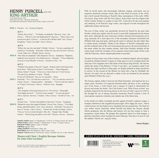 PURCELL: KING ARTHUR - JOHN ELIOT GARDINER, ENGLISH BAROQUE SOLISTS, MONTEVERDI CHOIR (2 LP)