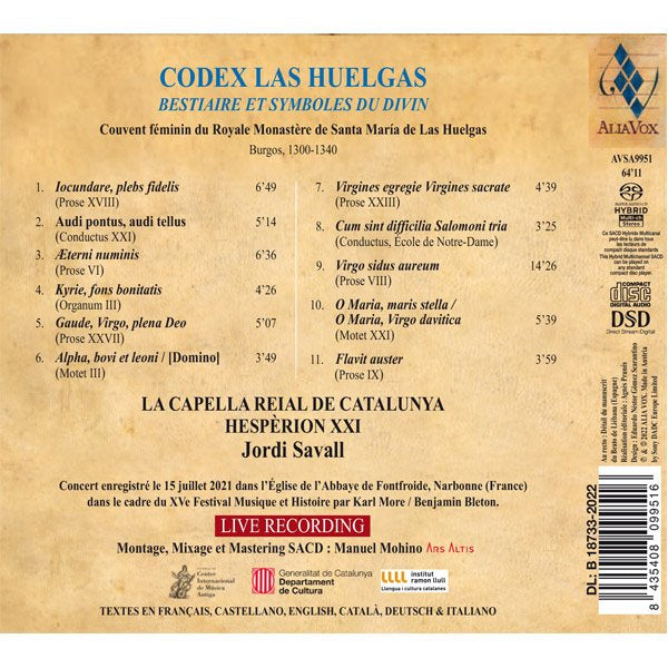 Codex Las Huelgas: Bestiaire et Symboles du Divin - Jordi Savall, LA CAPELLA REIAL DE CATALUNYA, HESPÈRION XXI (2 Hybrid SACDs)