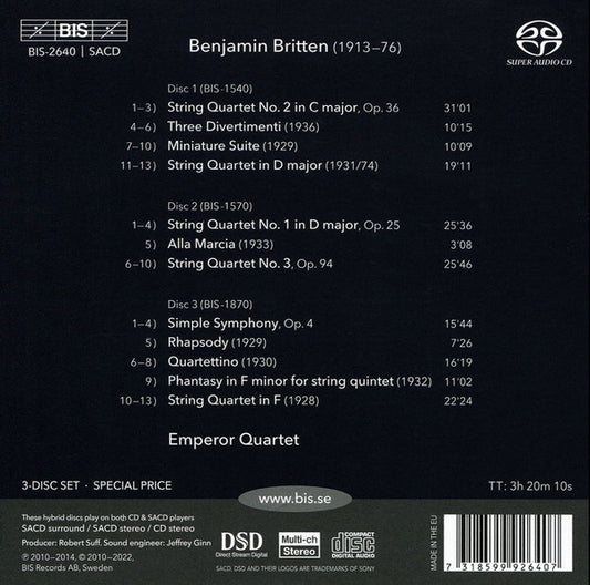 Britten: The Music for String Quartet - Emperor String Quartet (3 Hybrid SACDS)
