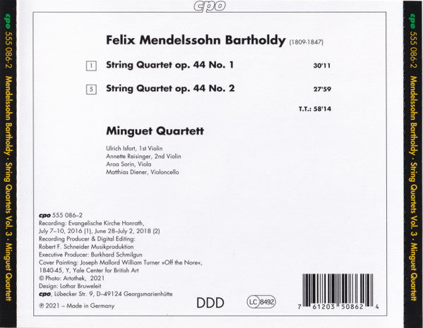 Mendelssohn: String Quartets, Vol. 3 (String Quartets Op. 44, Nos 1 & 2) - Minguet Quartett