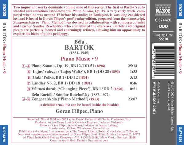 Bartok: Piano Works, Vol. 9 - Goran Filipec