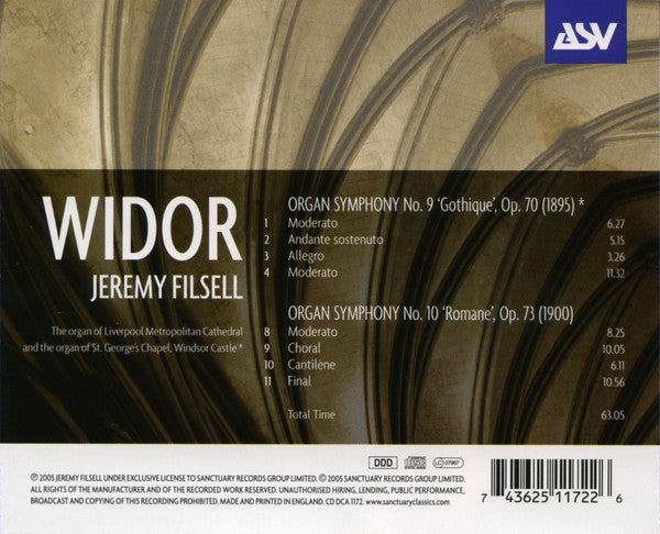 WIDOR: Organ Symphonies - No. 9 "Gothique" & No. 10 "Romane" - Jeremy Filsell