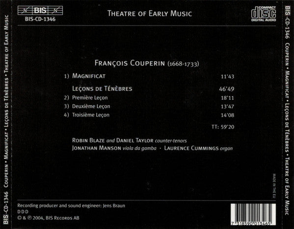COUPERIN: Magnificat; Lecons de Tenebres - Robin Blaze, Theatre of Early Music, Jonathan Manson, Laurence Cummings, Daniel Taylor