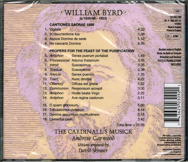 BYRD: Cantiones Sacrae 1589; Propers For The Purification Of The Blessed Virgin Mary - The Cardinall's Musick
