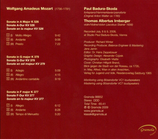 MOZART: Sonatas for Violin & Piano - Thomas Irnberger, Paul Badura-Skoda