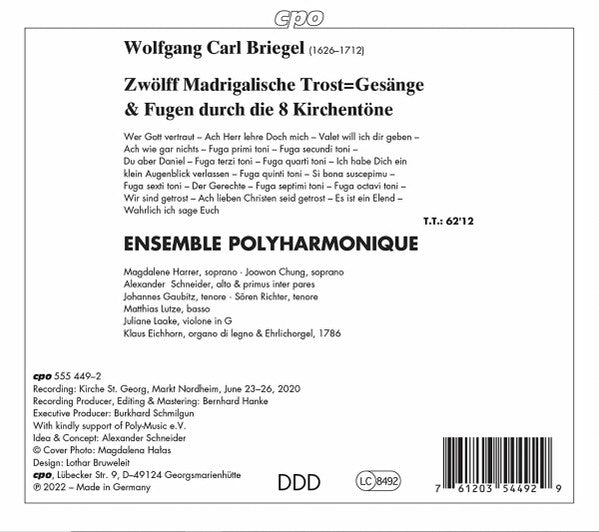 Briegel: Zwolff Madrigalische Trost=Gesange - Ensemble Polyphonique