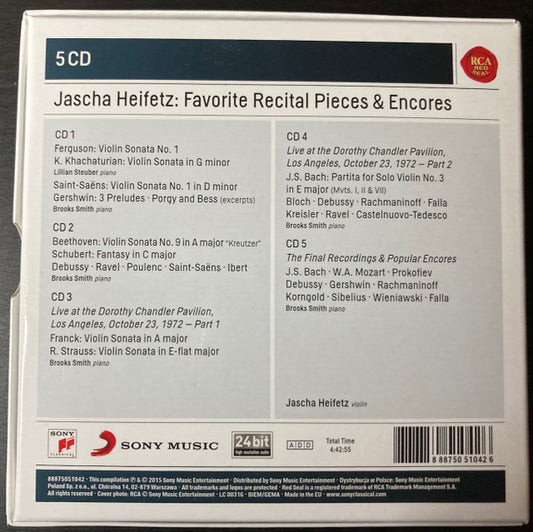 JASCHA HEIFETZ: FAVORITE RECITAL PIECES & ENCORES (5 CDS)
