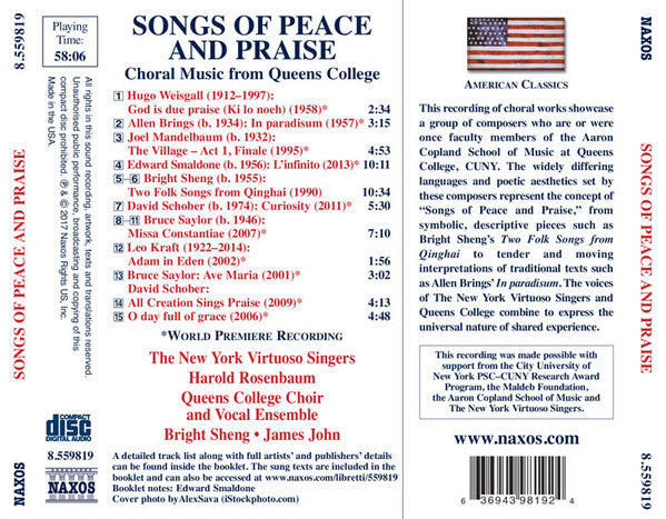 Songs of Peace & Praise: Choral Music from Queens College, NYC - The New York Virtuoso Singers, Harold Rosenbaum