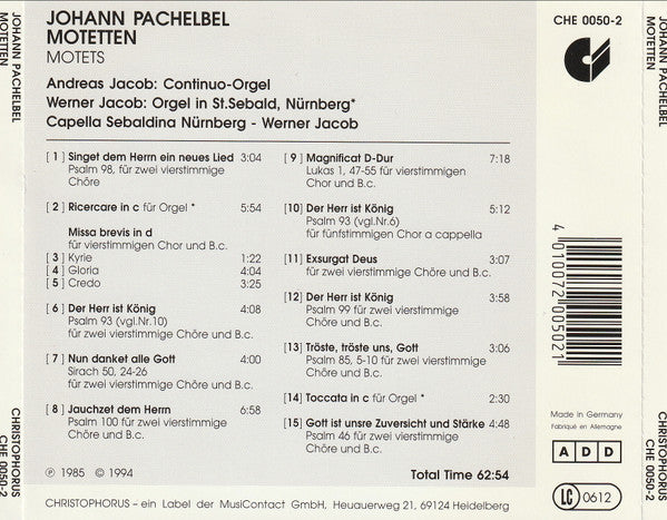 PACHELBEL: MOTETS - CAPELLA SEBALDINA, NUERNBERG