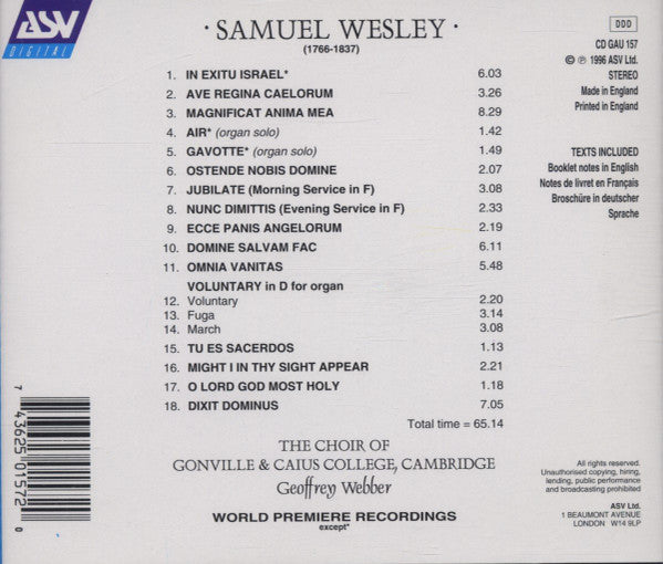 WESLEY: Sacred Choral Music - The Gonville & Caius College Choir