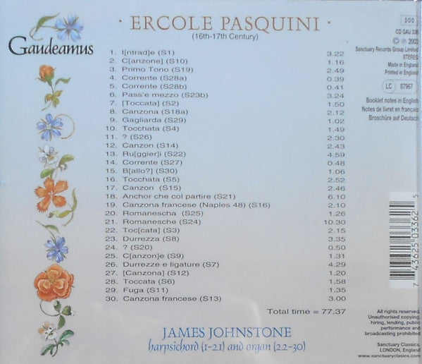 PASQUINI: Works For Harpsichord And Organ - James Johnstone