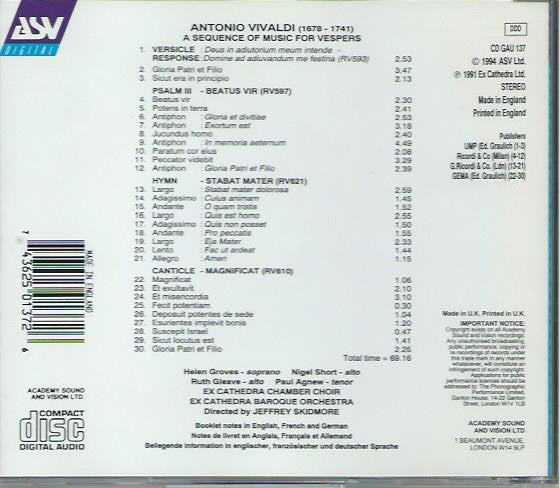 VIVALDI: Vespers - Ex Cathedra Chamber Choir & Baroque Orchestra, Jeffrey Skidmore