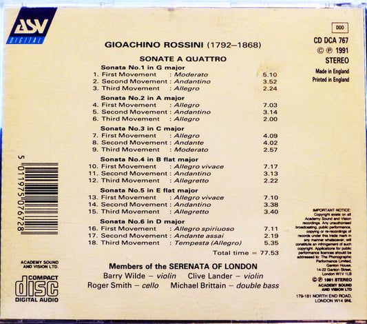ROSSINI: The Six String Sonatas (arr. for string quartet) - Serenata of London