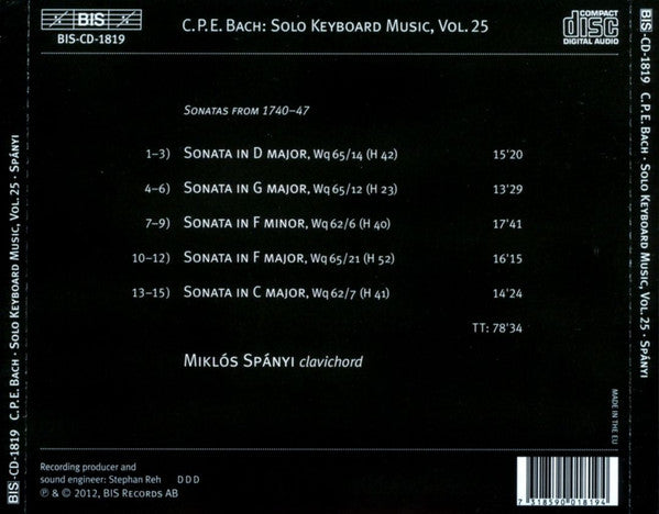 C.P.E. Bach: The Solo Keyboard Music, Vol. 25 - Miklós Spányi