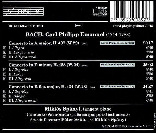 C.P.E. Bach: Complete Keyboard Concertos, Vol. 7 - Miklós Spányi, Concerto Armonico