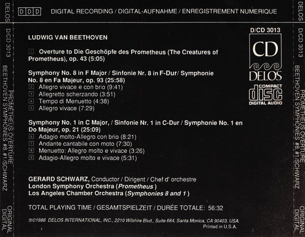 BEETHOVEN: Prometheus Overture, Symphonies 1 & 8 - London Symphony Orchestra, L.A. Chamber Orchestra